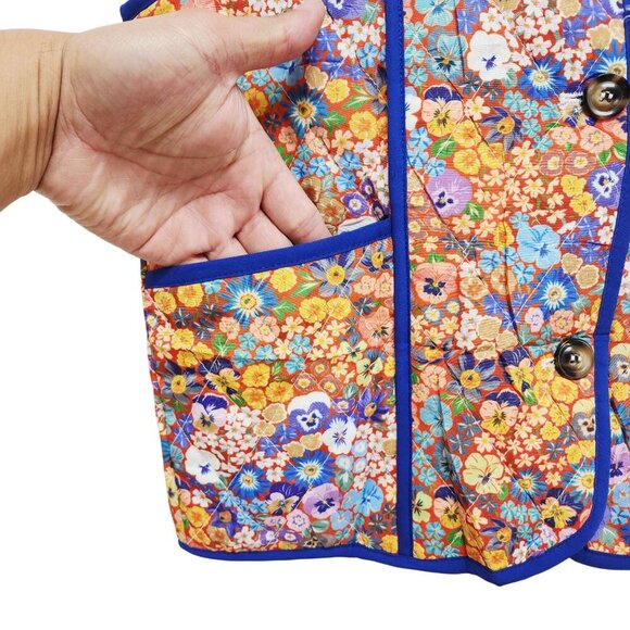 Floral Quilted Womens Vest With Button Closure & Pockets Size S - Picture 5 of 10